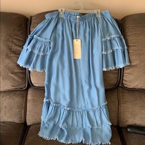 Elan Off the Shoulder Denim Style Dress